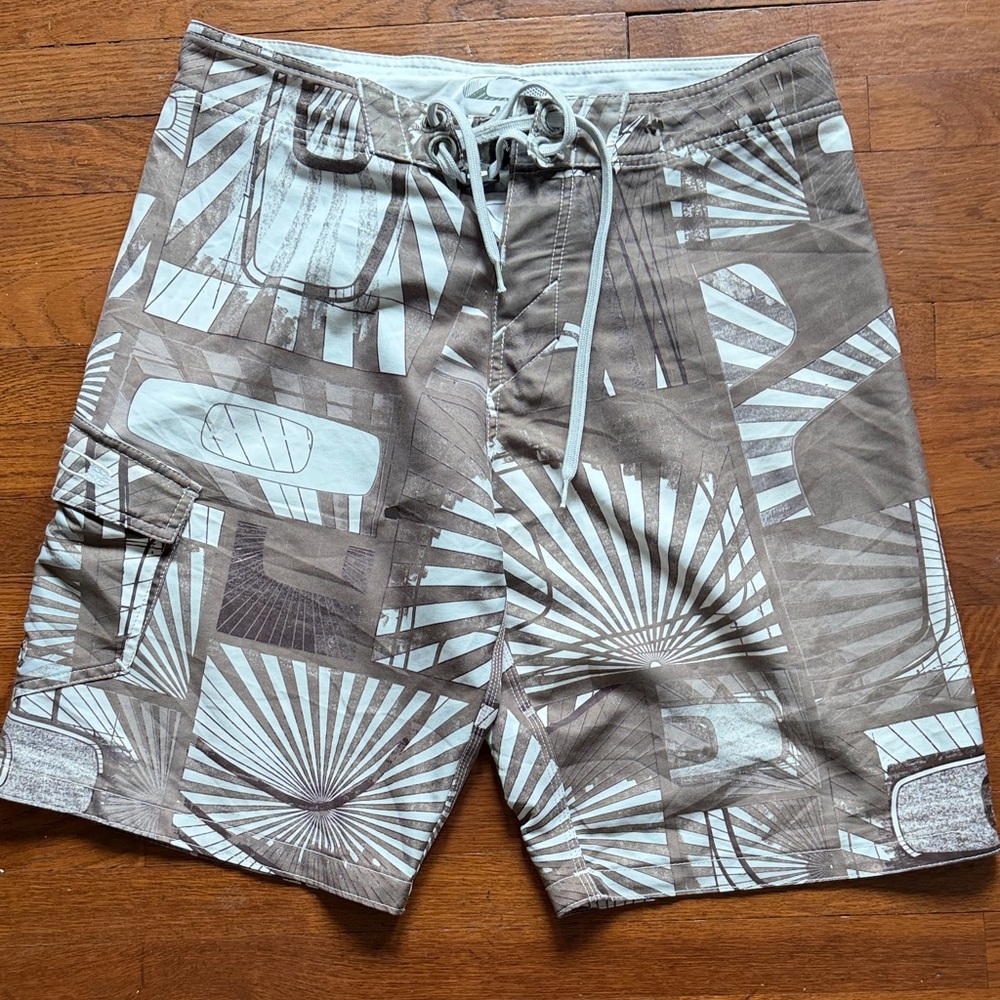 Oakley Gray and White Board Shorts